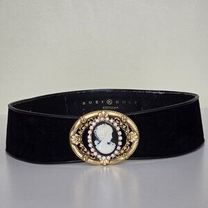 Suzi Roher Belt Embellished Cameo Buckle Womens M Black Suede Wide Whimsigoth